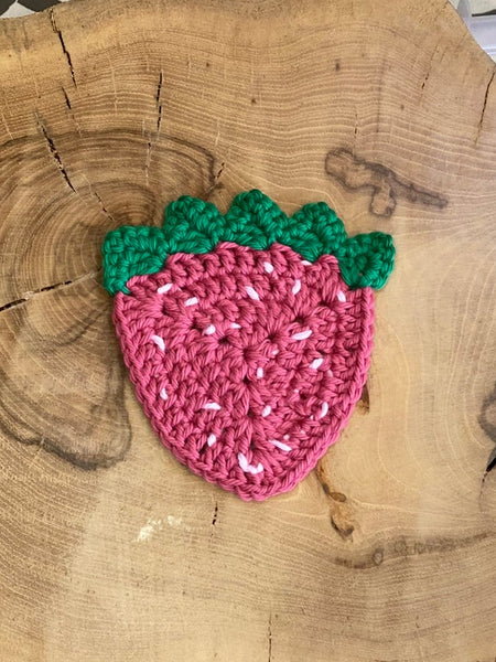 Crochet Strawberry Coaster